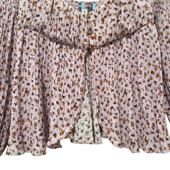 Urban Outfitters Floral Milkmaid Babydoll Top Poet Sleeves Tie Cuff Sz M - Picture 6 of 12